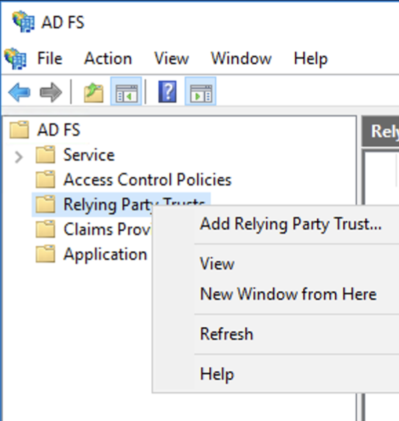 Active Directory Federation Services, attendibilità  relying party SAML
