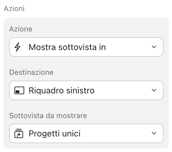 Azione pulsante, Visualizza sottovista in