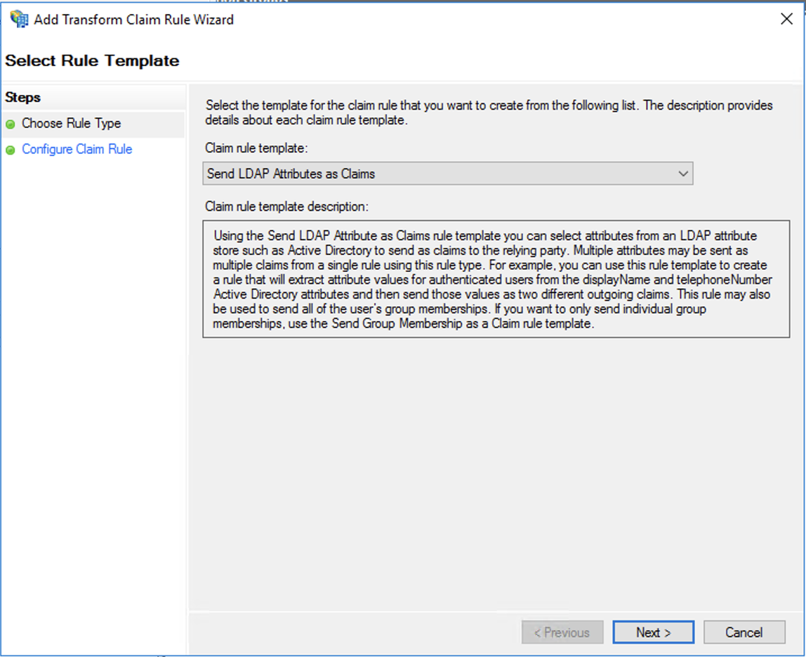 Active Directory Federation Services, procedura guidata trasformazione attestazione, attributi LDAP