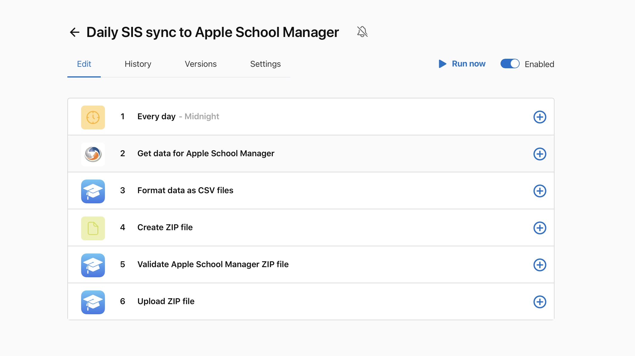 Apple School Manager への毎日の SIS 同期、[Get data for Apple School Manager] ステップ