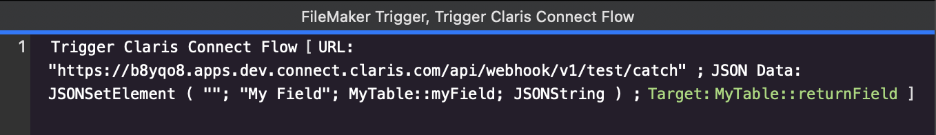 [Claris Connect フローをトリガ] スクリプトステップを含む FileMaker Pro スクリプト