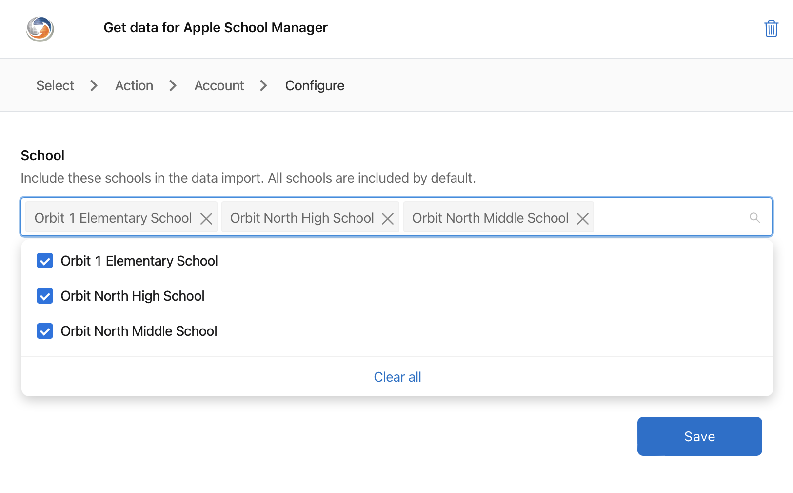 Get data for Apple School Manager、「School」でフィルタ