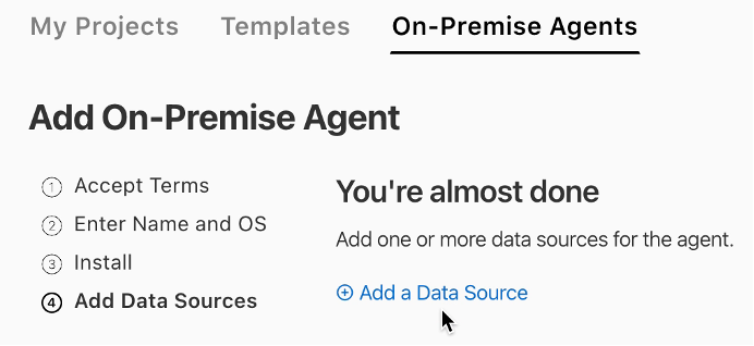[Add On-Premise Agents] タブ - データソースの追加