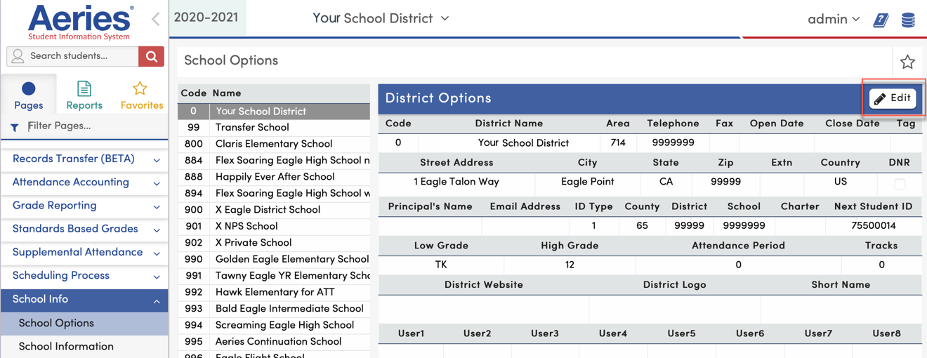 [School Options] ページ