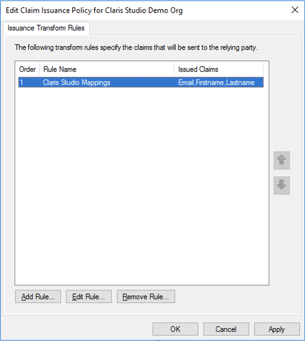 AD FS (Active Directory Federation Services)、変換要求規則の追加ウィザード、マッピングの適用
