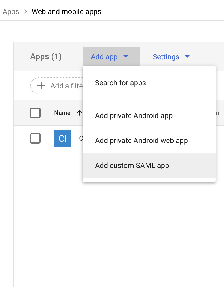 Google Workspace SAML、カスタム SAML App を追加